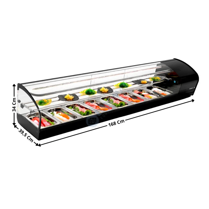 Dernière Chance Vitrine à Sushi de Comptoir 168 Cm / 8 x GN1/3 H. 40 – Série Premium | SK28S | SAYL
