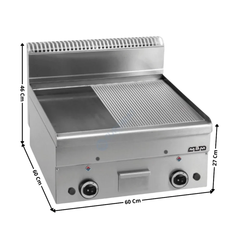 Plaque / Plancha 2 zones acier semi-rainurée gaz MINIMA 600 | GFT66LR | MBM Vente Flash