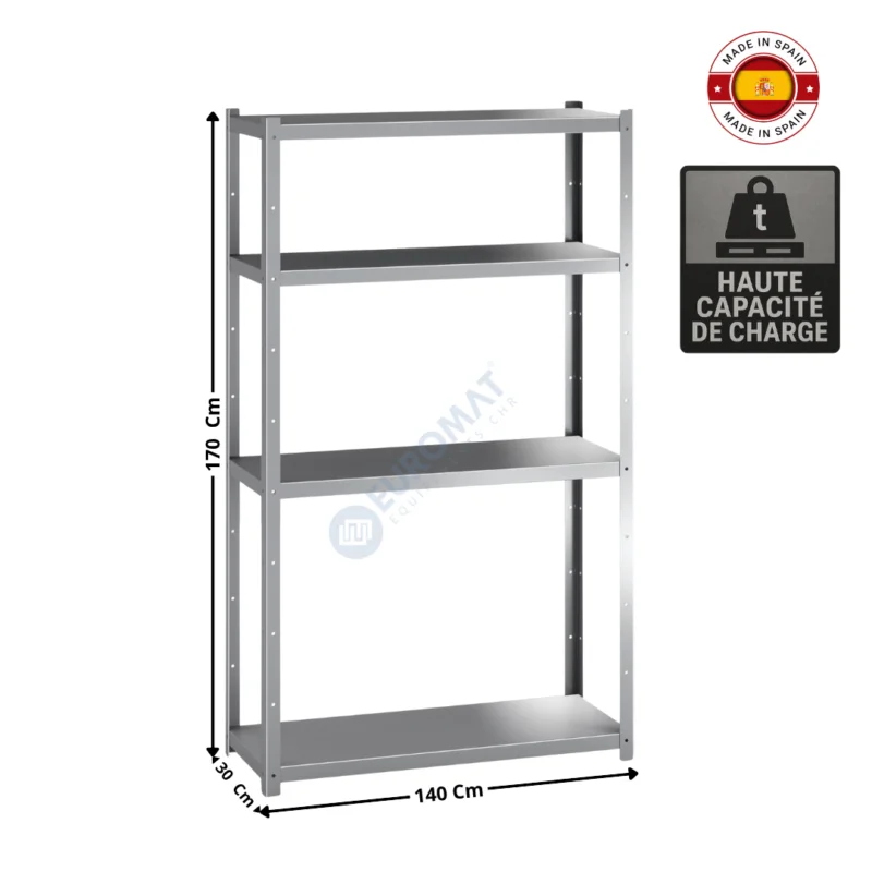Nouveauté Rayonnage inox 140x30cm / Hauteur 170cm – Série Premium | EPI00292 | DISTFORM