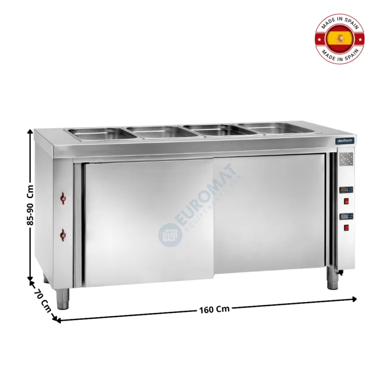 Table Bain-marie 4 x GN1/1 / Avec Portes Coulissantes & Réserve Chaude – Série Premium | F0432012 | DISTFORM Prix Cassé