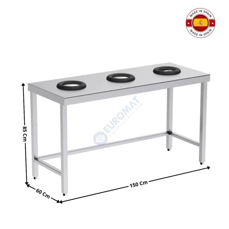 Table de Recyclage Ouverte 150x60 Cm – 3 Anneaux – Centrale / Gamme 600 – Série Premium | FCR36015 | DISTFORM Jusqu’à Épuisement Des Stocks