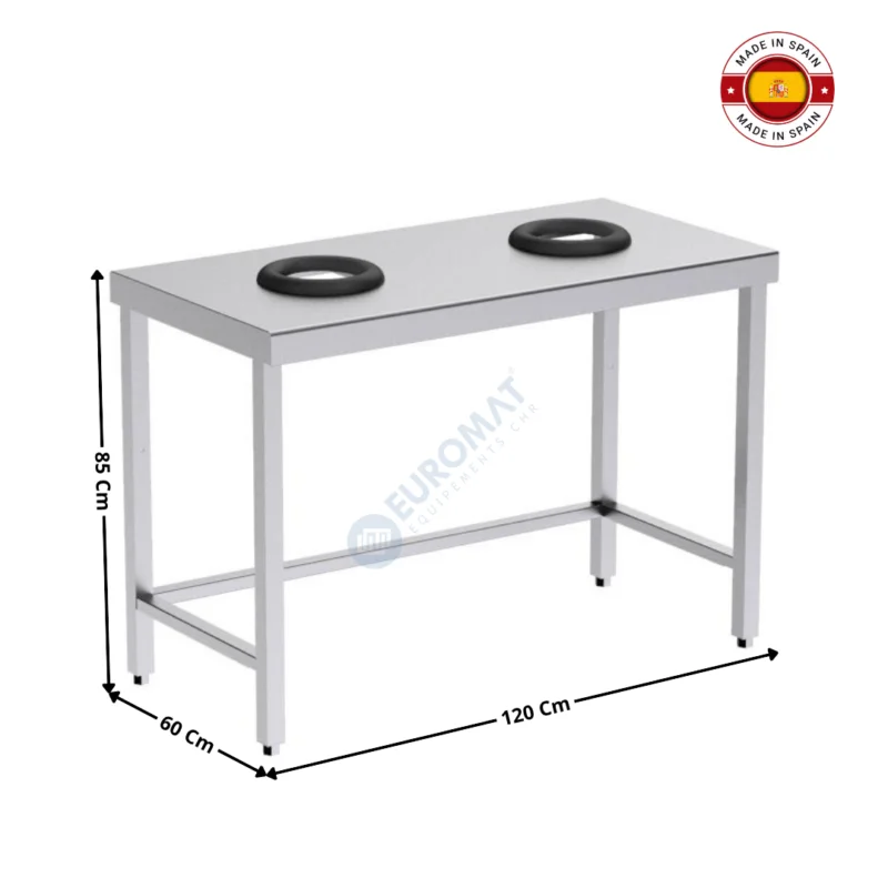 Promotion Table de Recyclage Ouverte 120x60 Cm – 2 Anneaux – Centrale / Gamme 600 – Série Premium | FCR26010 | DISTFORM