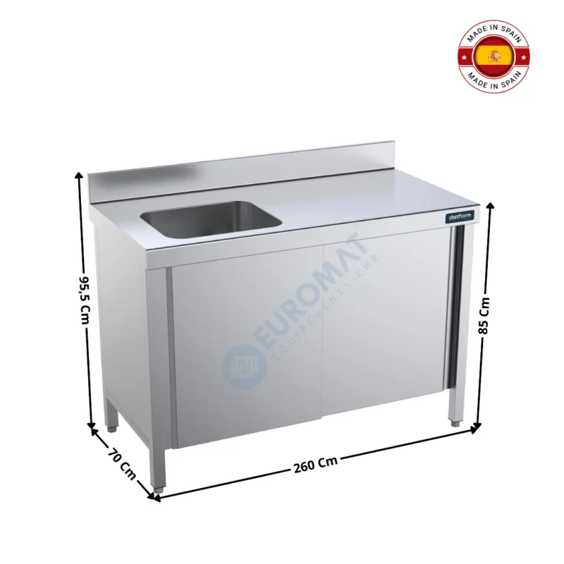 Table inox 2600x700 / Fermée avec bac à gauche – Série Premium | FPCI7026 | DISTFORM Solde
