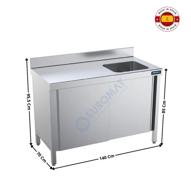 Table inox 1400x700 / Fermée avec bac à droite – Série Premium | FPCD7014 | DISTFORM Livraison Express