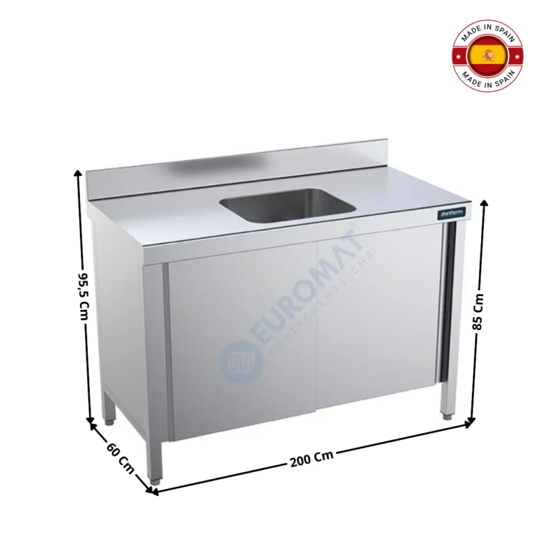 Table inox 2000x600 / Fermée avec bac centrale – Série Premium | FPCC6020 | DISTFORM Réduction