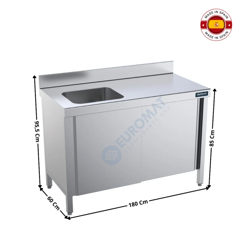 Commande En Gros Table inox 1800x600 / Fermée avec bac à gauche – Série Premium | FPCI6018 | DISTFORM