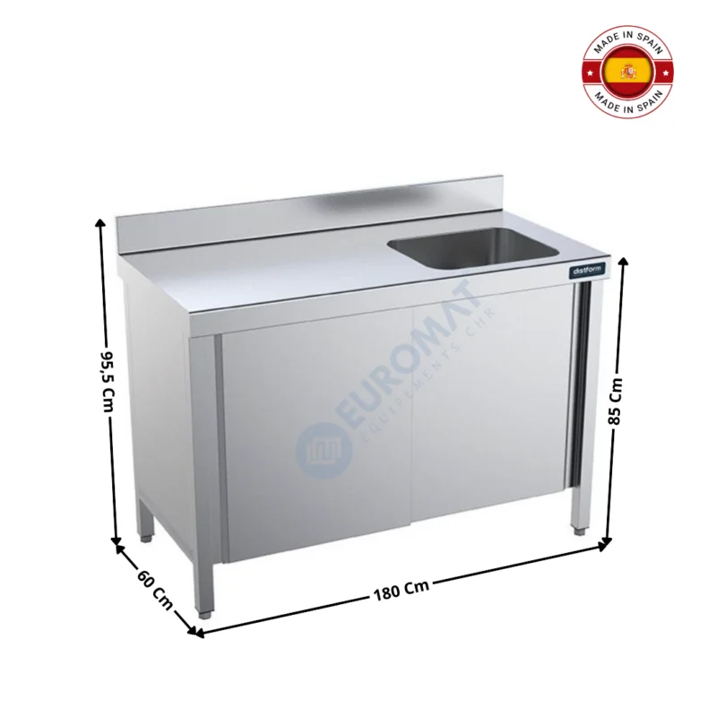 Offre Spéciale Table inox 1800x600 / Fermée avec bac à droite – Série Premium | FPCD6018 | DISTFORM