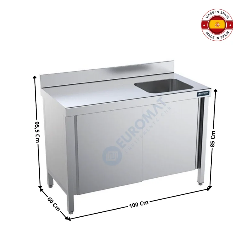 Table inox 1000x600 / Fermée avec bac à droite – Série Premium | FPCD6010 | DISTFORM Promotion Saisonnière