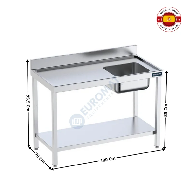 Pas Cher Table inox 1000x700 / Ouvert avec bac à droite – Série Premium | FCDES710 | DISTFORM