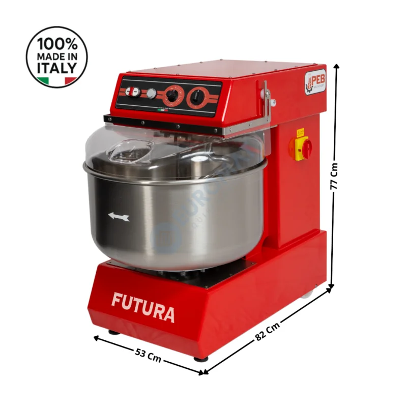 Marque Pétrin 40 Kg – Cuve & Tête fixe / Vitesse Variable / 400V / Rouge – SUPER-PRO Series | FUTURA40RT | PEB MACHINERY