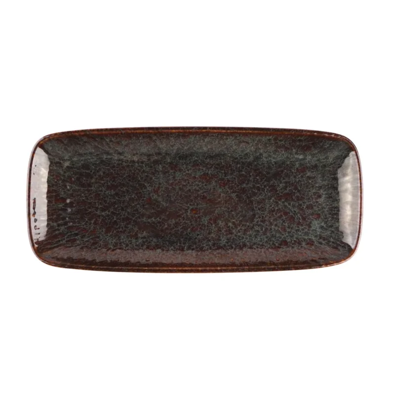 Livraison Gratuite Plat rectangulaire Marron Bleu grès émaillé 28 cm Amber Accolade