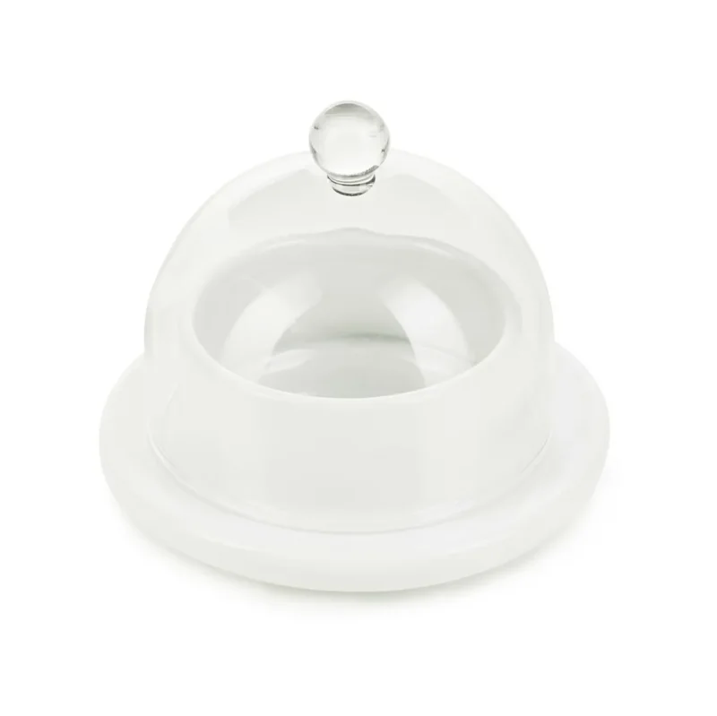Beurrier avec cloche verre rond blanc porcelaine culinaire Ø 9 cm Les Essentiels Revol Petit Prix