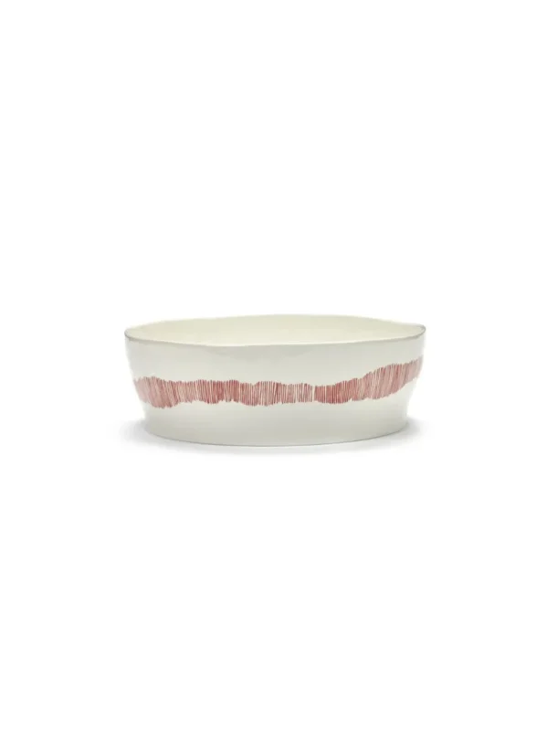 Réduction Saladier rond blanc swirl - stripes rouge grès émaillé Ø 28,5 cm Feast By Ottolenghi Serax