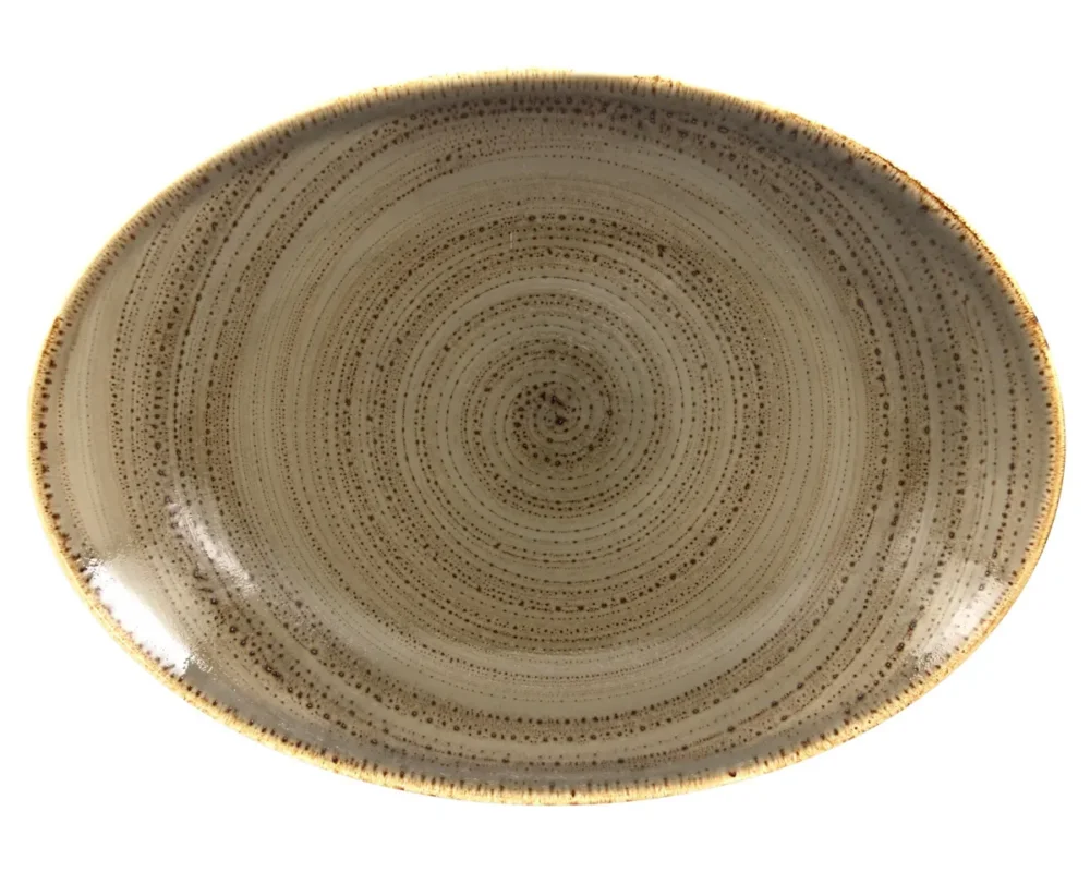 Achat Immédiat Plat ovale brun porcelaine vitrifiée 32 cm Twirl Rak
