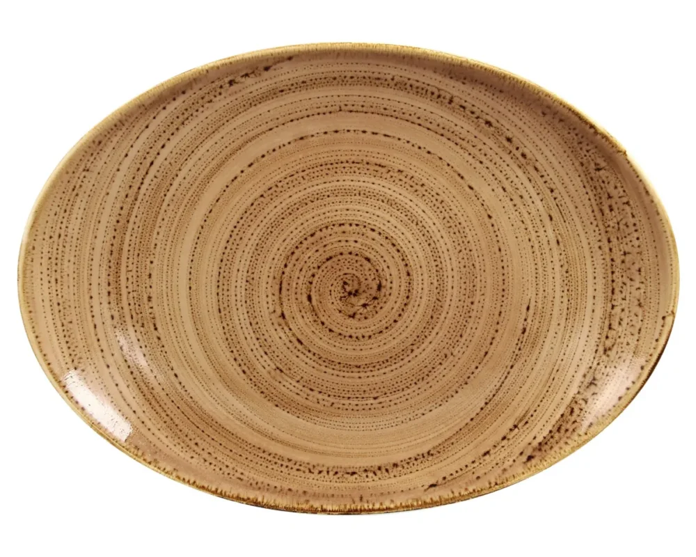 Quantité Limitée Plat ovale marron porcelaine vitrifiée 32 cm Twirl Rak