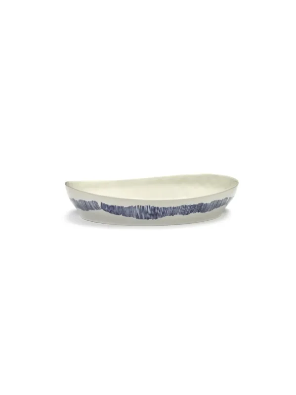 Plat rond blanc swirl - stripes bleu grès émaillé Ø 30 cm Feast By Ottolenghi Serax Haute Qualité