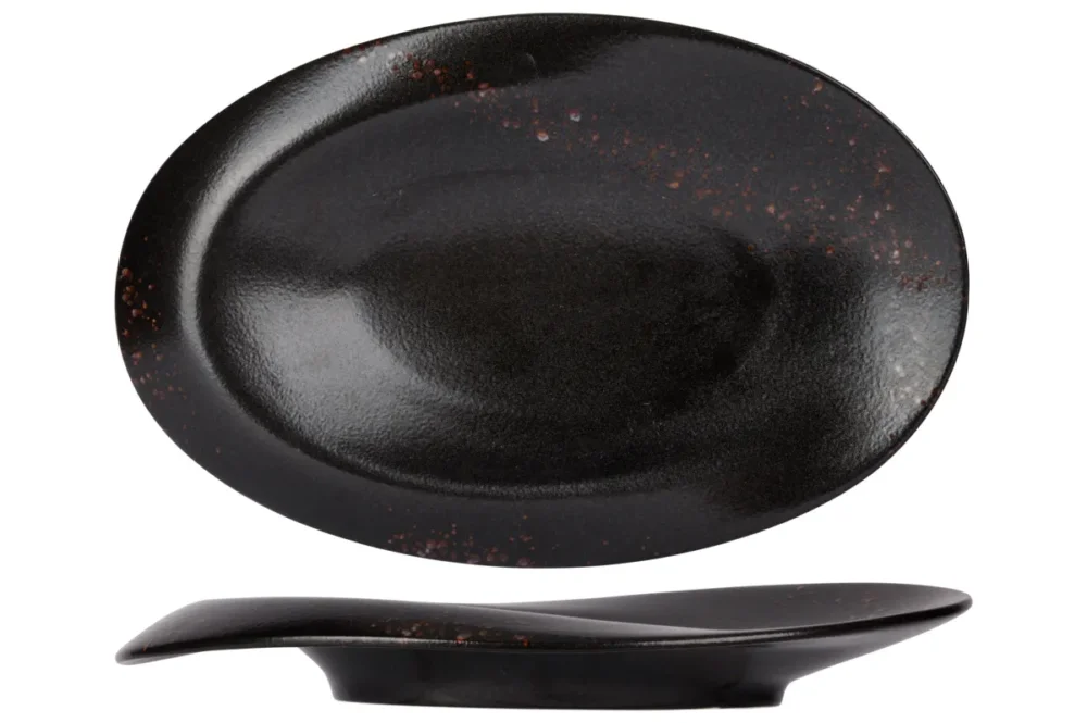 Assiette de présentation ovale noir porcelaine 33 cm Etna Proof Nouvel Arrivage