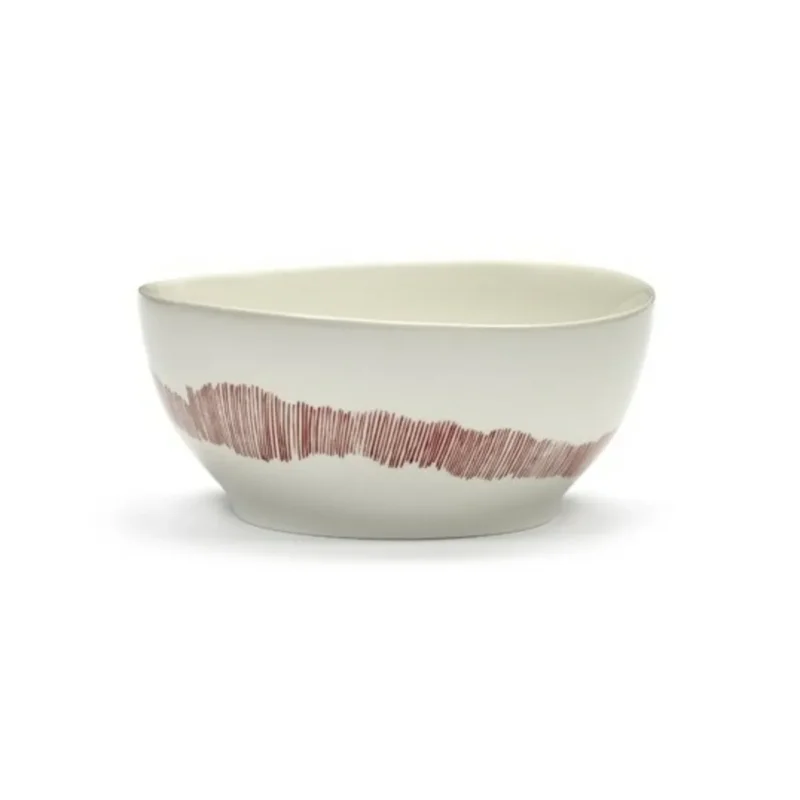 Bol rond blanc swirl - stripes rouge grès émaillé Ø 16 cm Feast By Ottolenghi Serax Pas Cher