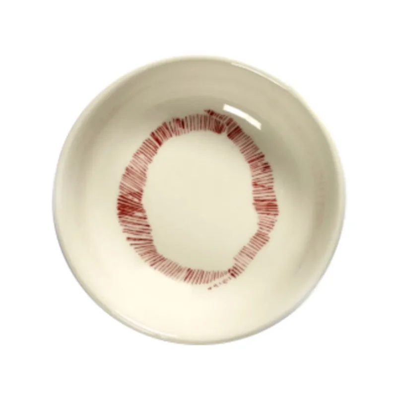 Nouveauté Plat rond blanc swirl - stripes rouge grès émaillé Ø 7,5 cm Feast By Ottolenghi Serax