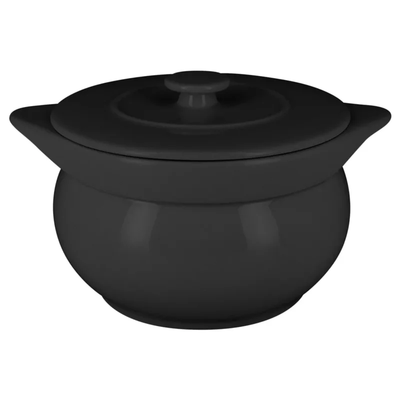 Prix Promo Soupière avec couvercle rond noir porcelaine vitrifiée Ø 15,7 cm Chefs Fusion Rak