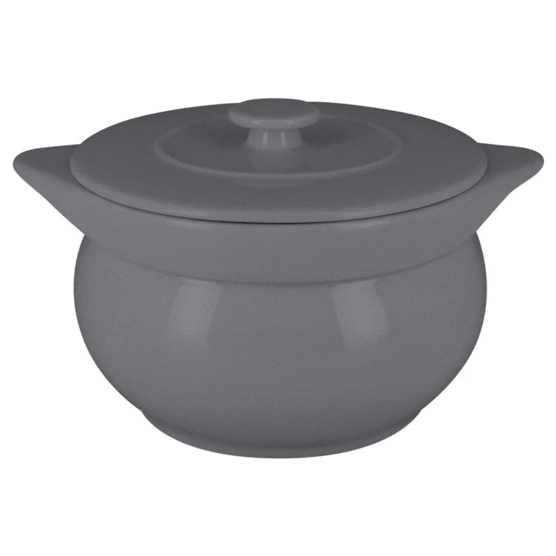 Affaire À Saisir Soupière avec couvercle rond gris porcelaine vitrifiée Ø 15,7 cm Chefs Fusion Rak