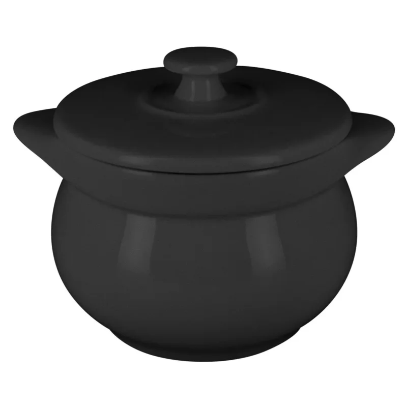 Prix Cassé Soupière avec couvercle rond noir porcelaine vitrifiée Ø 10,8 cm Chefs Fusion Rak