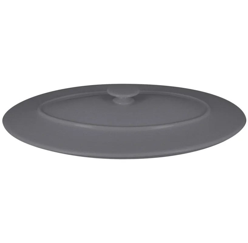 Couvercle avec poignée ovale gris porcelaine vitrifiée 37,2x25 cm Chefs Fusion Rak Petit Prix