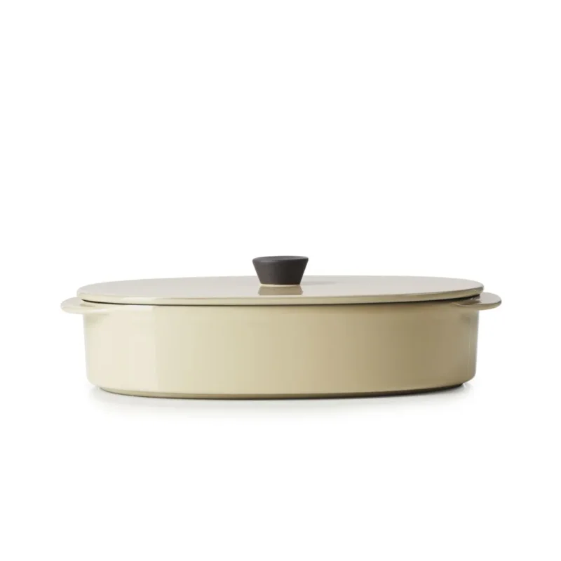 Plat avec couvercle ovale beige porcelaine culinaire 19x13 cmCaractère Revol Prix Bas
