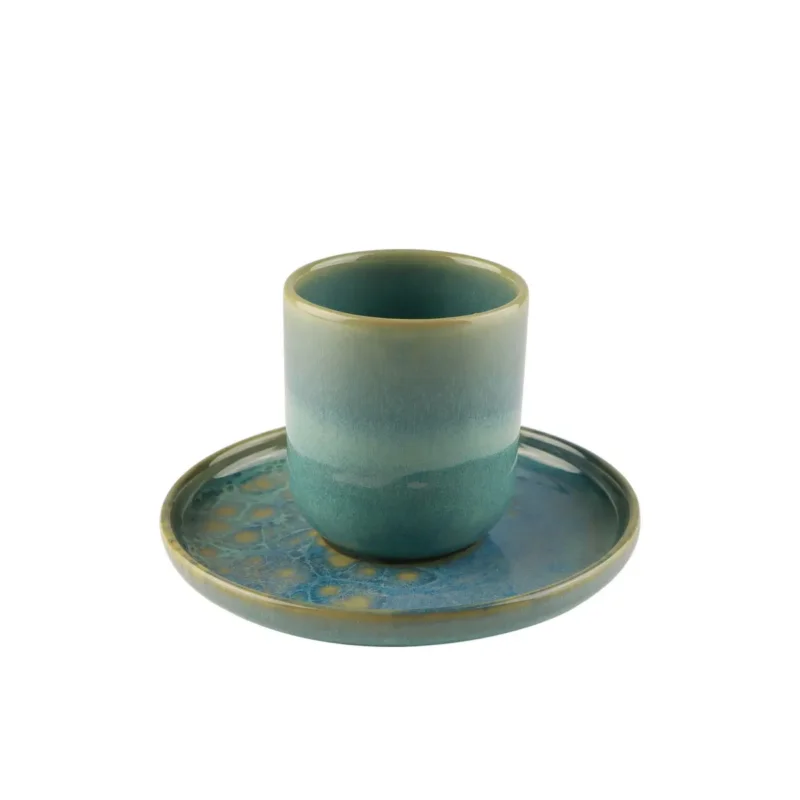Sous tasse à thé rond bleu grès émaillé Ø 14 cm Magic Accolade Retour Gratuit