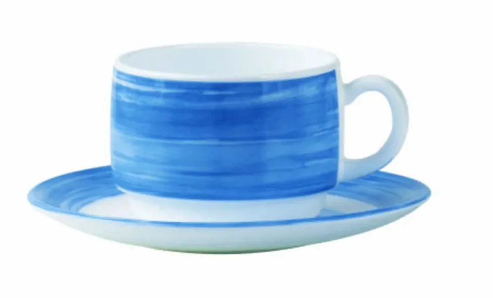 Paiement Sécurisé Sous-tasse à thé rond bleu verre opal Ø 14 cm Brush Arcoroc