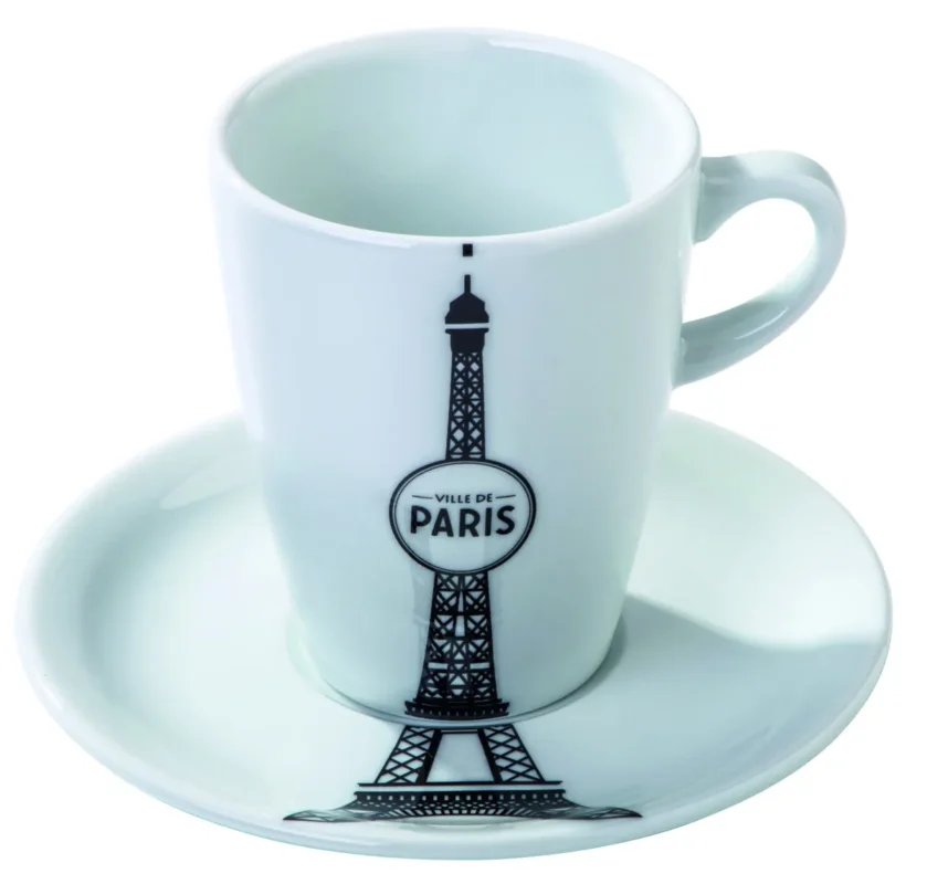 Tasse et sous tasse à déjeuner rond blanc porcelaine 27 cl Ville De Paris Pillivuyt Remise