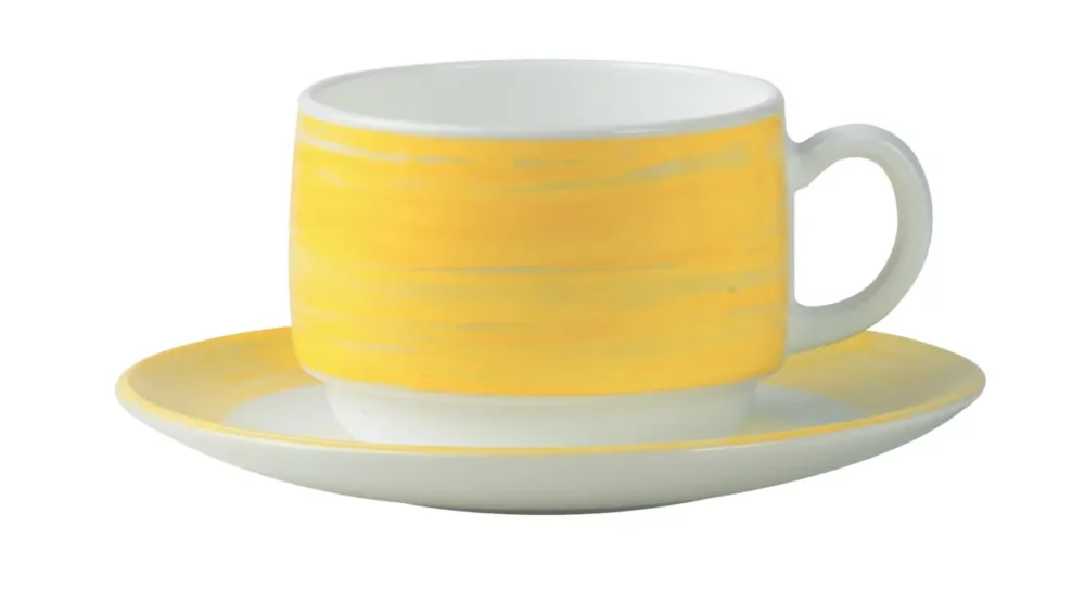 Prix Réduit Sous-tasse à thé rond jaune verre opal Ø 14 cm Brush Arcoroc