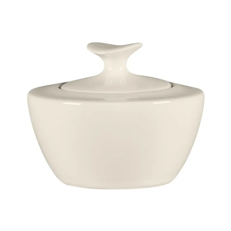 Sucrier & couvercle ovale blanc porcelaine bone china 28,8 cl Ø 10,7 cm Bravura Rak Soldes