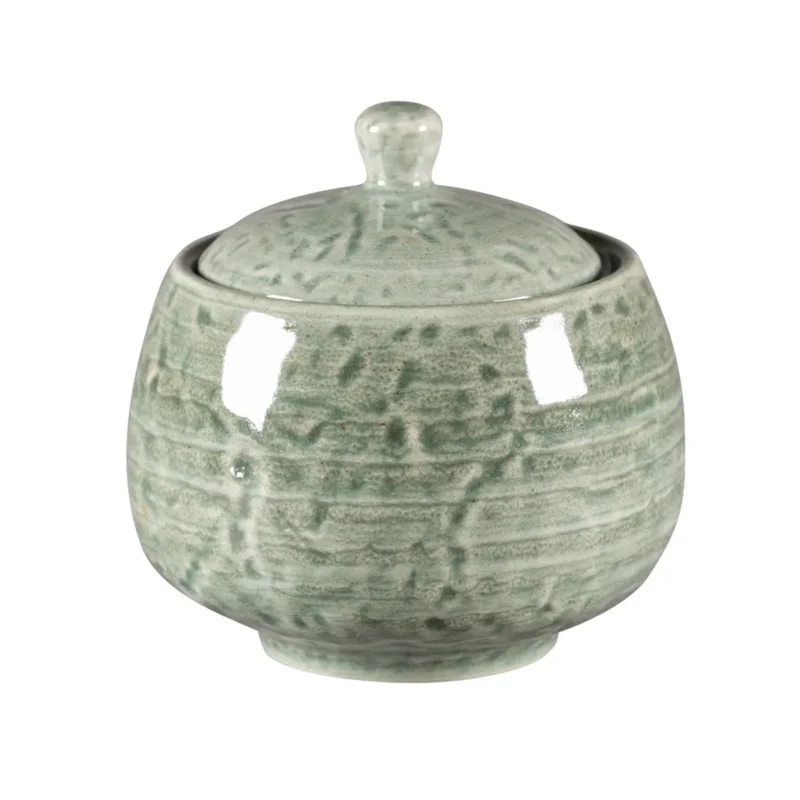 Sucrier avec couvercle rond Sage porcelaine vitrifiée 25 cl Ø 8,8 cm Krush Rak Livraison Express