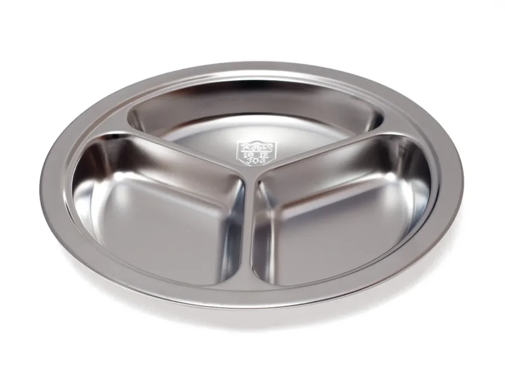 Assiette à 3 compartiments rond argent inox Ø 20 cm Inox Plastorex Expédié Aujourd’hui