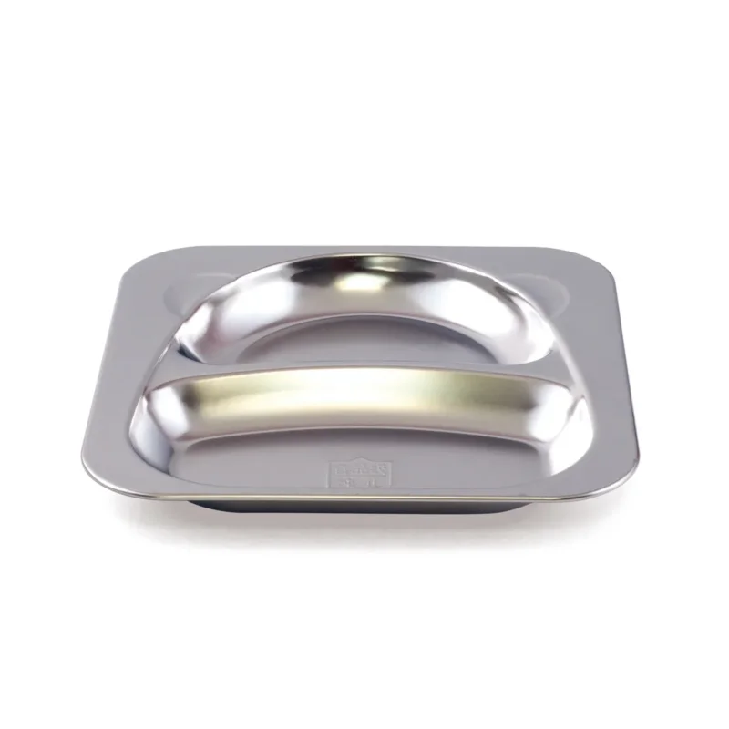 Assiette plate 2 compartiments carré argent inox Ø 21 cm Inox Plastorex Livraison Gratuite