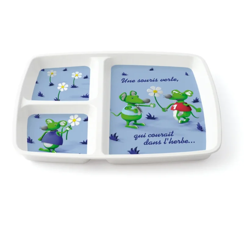 Offre Limitée Assiette à compartiments rectangulaire blanc mélamine 24,8x20,9 cm Vaisselle Enfance Plastorex