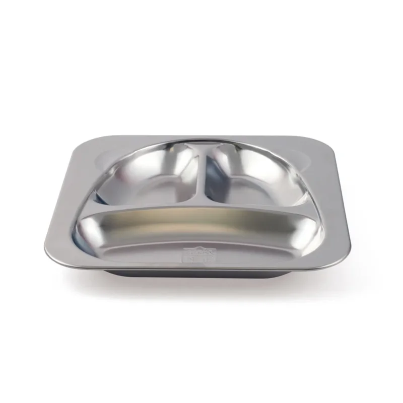 Certifié Assiette à 3 compartiments carré argent inox Ø 21 cm Inox Plastorex