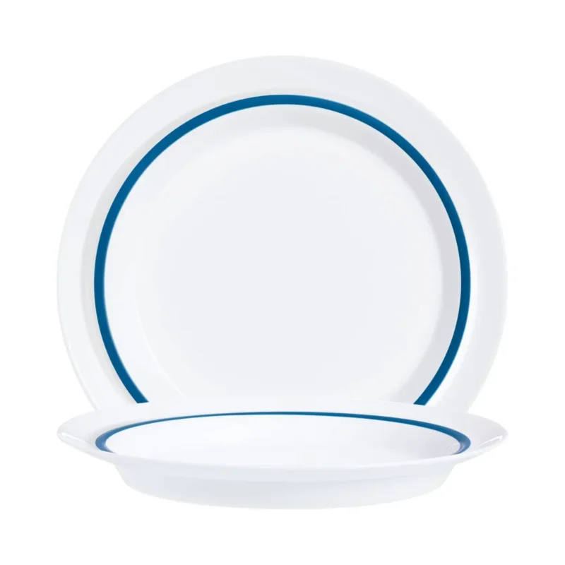Pas Cher Assiette rond blanc verre opal Ø 19 cm Autonomy Filet Bleu Arcoroc