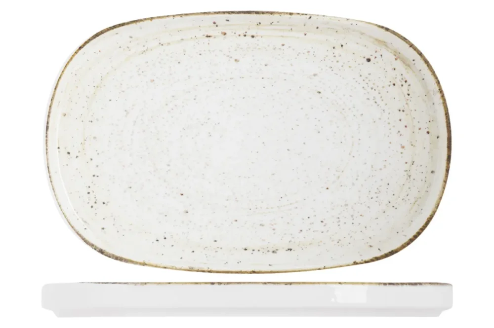 Assiette à bord droit ovale beige porcelaine 34x22 cm Lunéa Pro.mundi Prix Réduit
