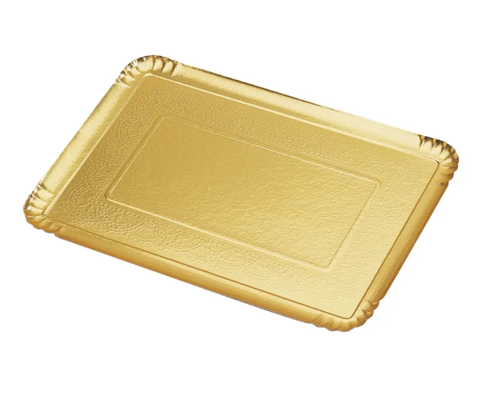 Plateau traiteur rectangulaire or carton 42x28 cm (25 pièces) Satisfait Ou Remboursé