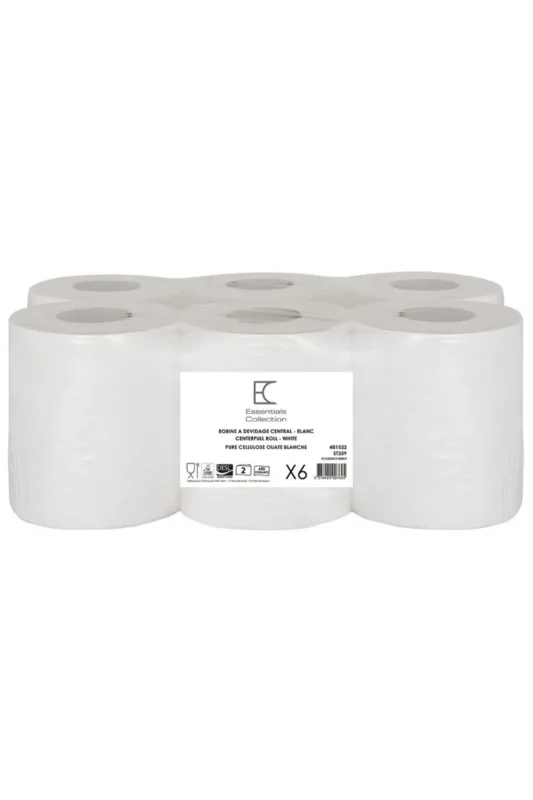 Offre Exclusive Bobine à dévidage central rond blanc ouate de cellulose 18,13x20 cm Essentials Collection (6 pièces)