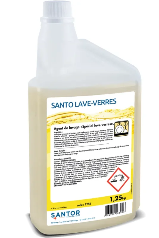 Livraison Gratuite Détergent liquide pour le lavage des verres 1,25 KG Santolave Verre Santor