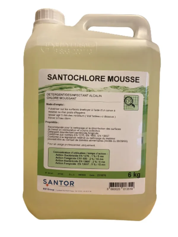 Détergent désinfectant alcalin chloré moussant 6 KG Santochlore Mousse Santor Marque
