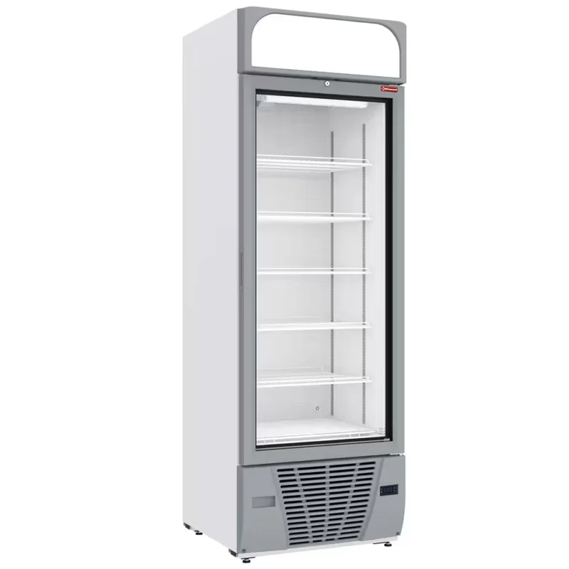 Vitrine ventilée négative vitrée 496litres – 6 niveaux avec caisson lumineux – BLANCHE Acheter Direct