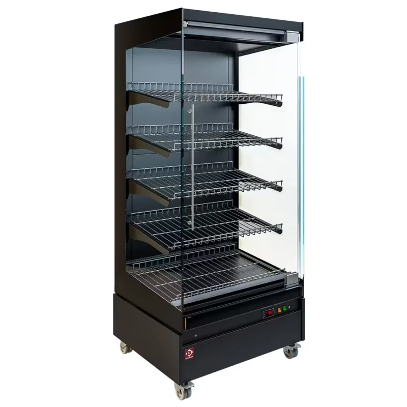 Vitrine chauffante,libre-service, avec porte vitrée, sur roues – FULL BLACK Marque