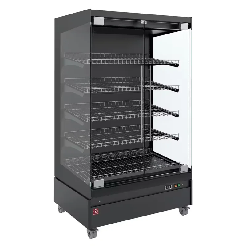 Vitrine chauffante,libre-service, avec porte vitrée, sur roues – FULL BLACK Offre Limitée
