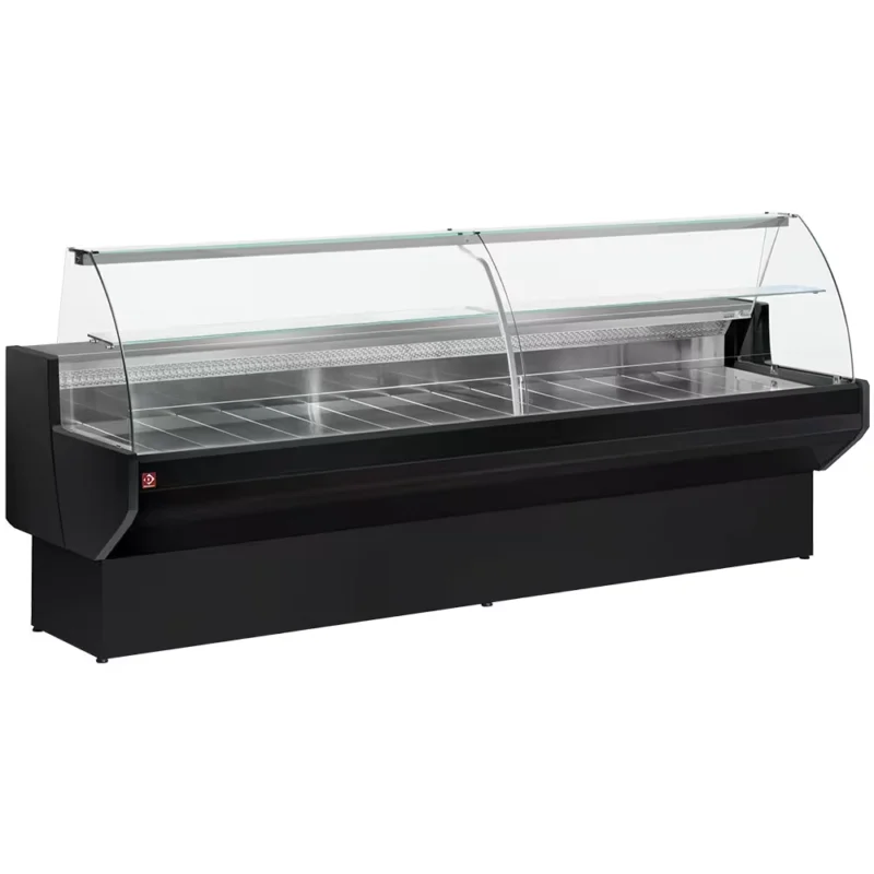 Achat Immédiat Comptoir vitrine réfrigéré à vitre bombée, ventilé, avec réserve – NOIR