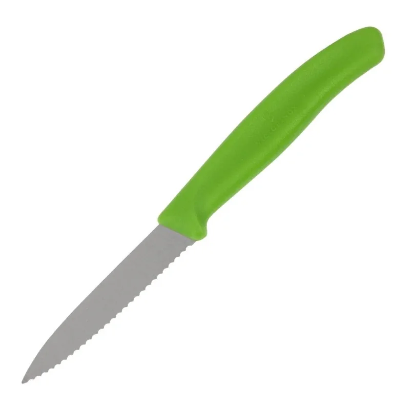 Bon Marché Couteau d'office lame dentée bout pointu Victorinox vert 80mm