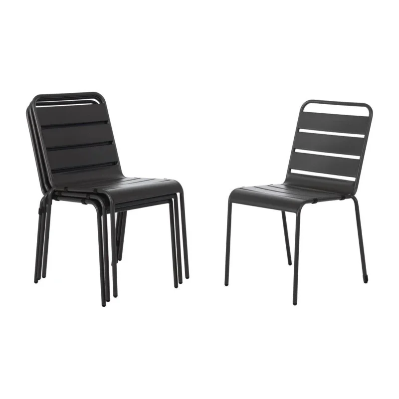 Chaise à lattes en acier Bolero grise lot de 4 Commander Maintenant